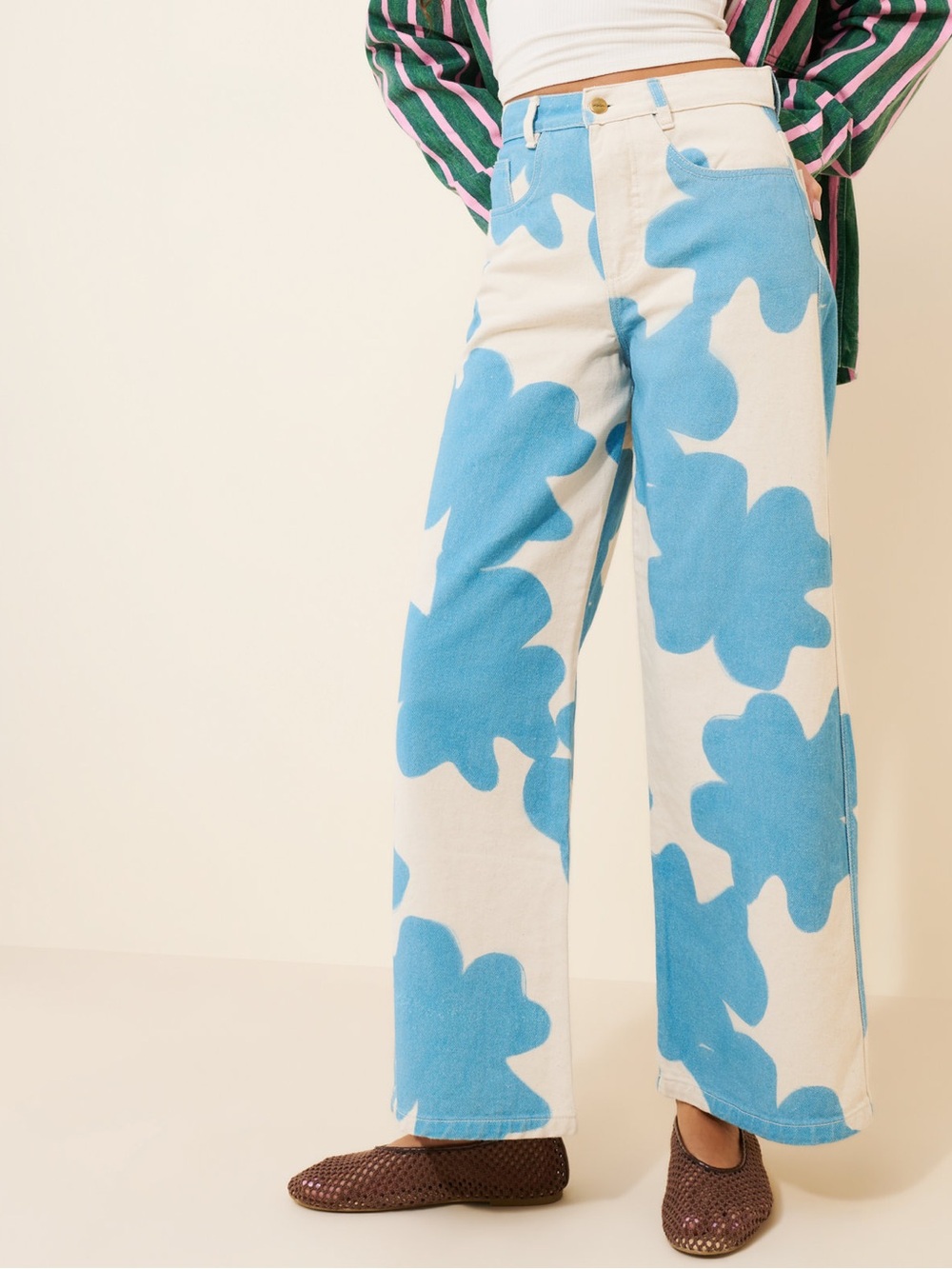Free People Sixxta Lucky Blue Chill Jeans in Blue and White
